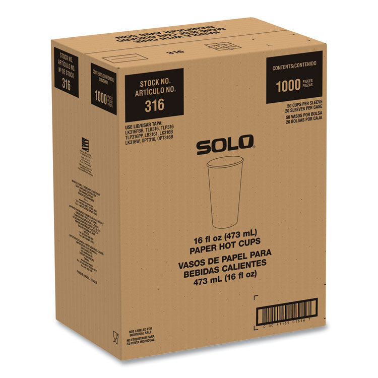 Compostable Paper Hot Cups, 16 oz, White/Green, 1,000/Carton