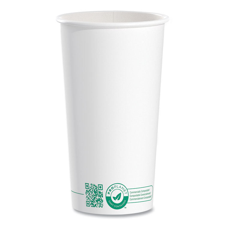 Compostable Paper Hot Cups, 20 oz, White/Green, 600/Carton