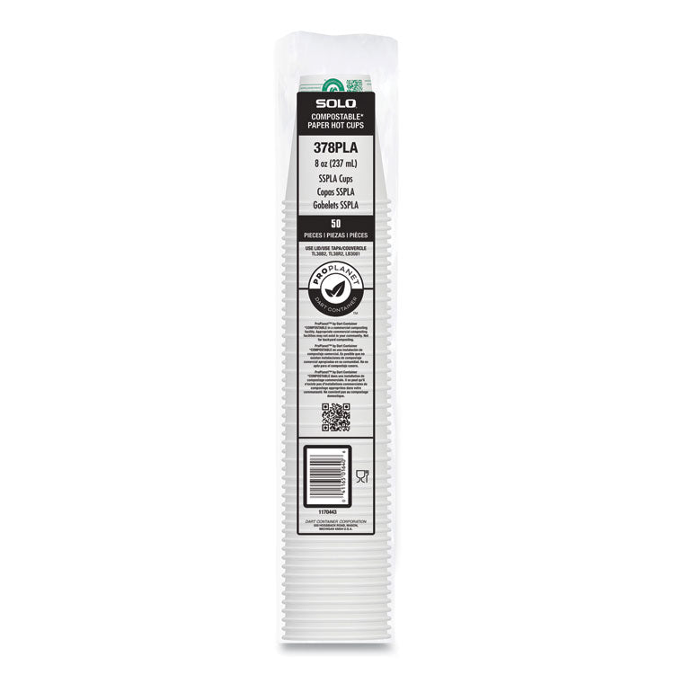 Compostable Paper Hot Cups, 8 oz, White/Green, 1,000/Carton