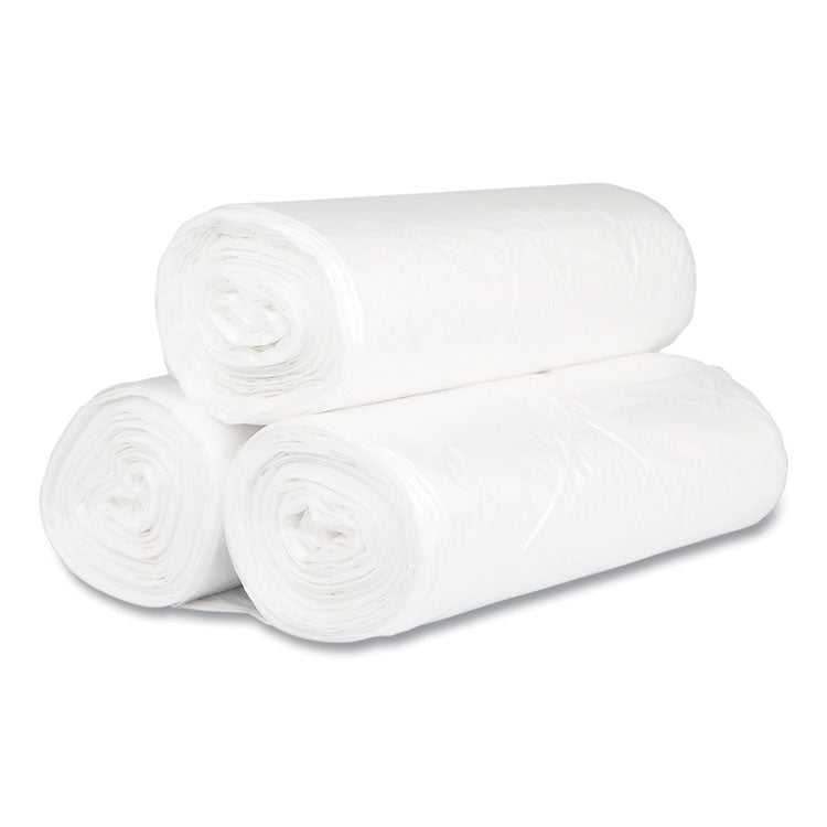 High-Density Commercial Can Liners, 60 gal, 17 mic, 38" x 60", Clear, Interleaved Roll, 25 Bags/Roll, 8 Rolls/Carton