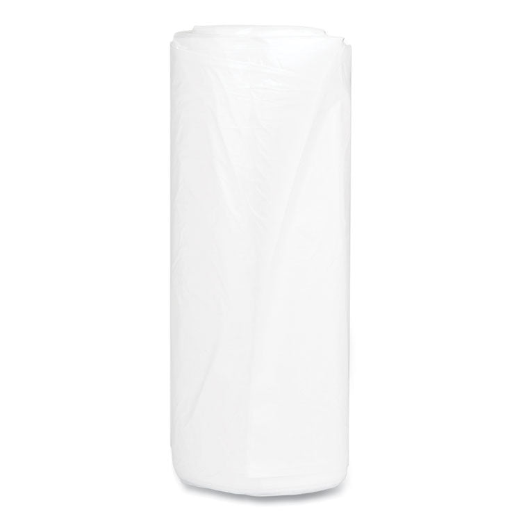 High-Density Commercial Can Liners, 60 gal, 17 mic, 38" x 60", Clear, Interleaved Roll, 25 Bags/Roll, 8 Rolls/Carton