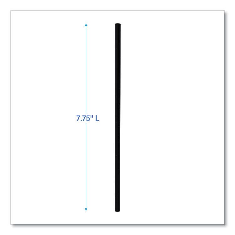 Wrapped Jumbo Straws, 7.75", Polypropylene, Black, 250/pack, 50 Packs/carton