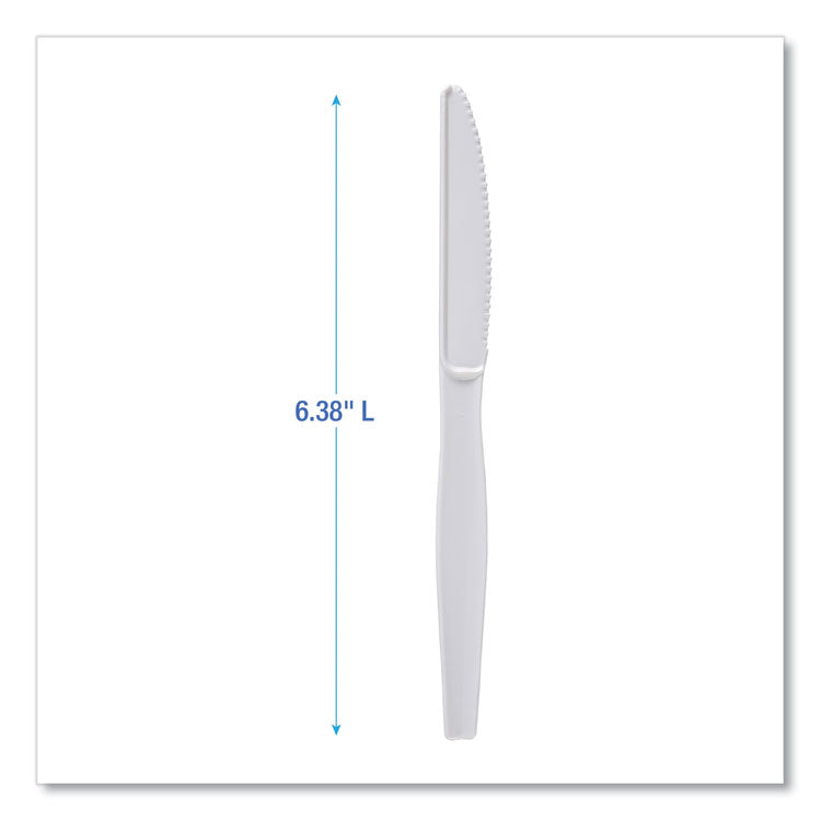 Heavyweight Polystyrene Cutlery, Knife, Plastic, White, 1,000/Carton