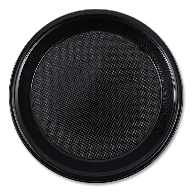 Hi-Impact Plastic Dinnerware, Plate, 10" dia, Black, 125/Sleeve, 4 Sleeves/Carton