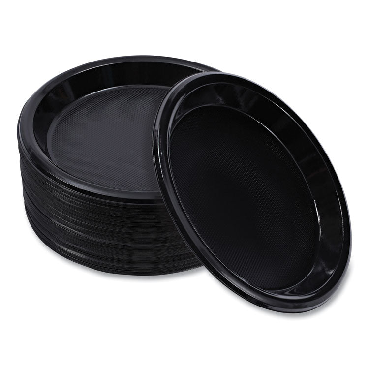 Hi-Impact Plastic Dinnerware, Plate, 10" dia, Black, 125/Sleeve, 4 Sleeves/Carton