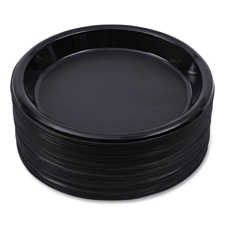 Hi-Impact Plastic Dinnerware, Plate, 10" dia, Black, 125/Sleeve, 4 Sleeves/Carton