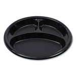 Hi-Impact Plastic Dinnerware, 3-Compartment Plate, 10" dia, Black, 125/Sleeve, 4 Sleeves/Carton