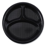 Hi-Impact Plastic Dinnerware, 3-Compartment Plate, 10" dia, Black, 125/Sleeve, 4 Sleeves/Carton