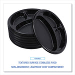Hi-Impact Plastic Dinnerware, 3-Compartment Plate, 10" dia, Black, 125/Sleeve, 4 Sleeves/Carton