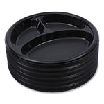 Hi-Impact Plastic Dinnerware, 3-Compartment Plate, 10" dia, Black, 125/Sleeve, 4 Sleeves/Carton