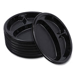 Hi-Impact Plastic Dinnerware, 3-Compartment Plate, 10" dia, Black, 125/Sleeve, 4 Sleeves/Carton