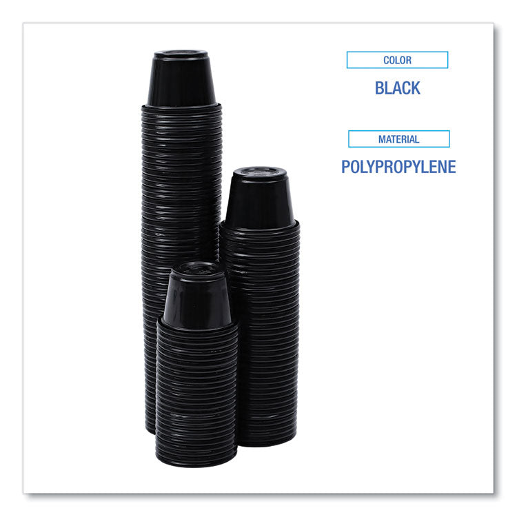 Souffle/Portion Cups, 1 oz, Plastic, Black, 125/Sleeve, 20 Sleeves/Carton