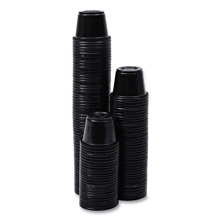 Souffle/Portion Cups, 1 oz, Plastic, Black, 125/Sleeve, 20 Sleeves/Carton