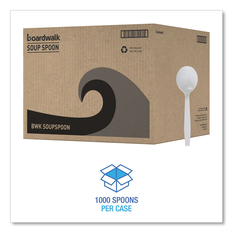 Mediumweight Polystyrene Cutlery, Soup Spoon, Plastic, White, 1,000/Carton