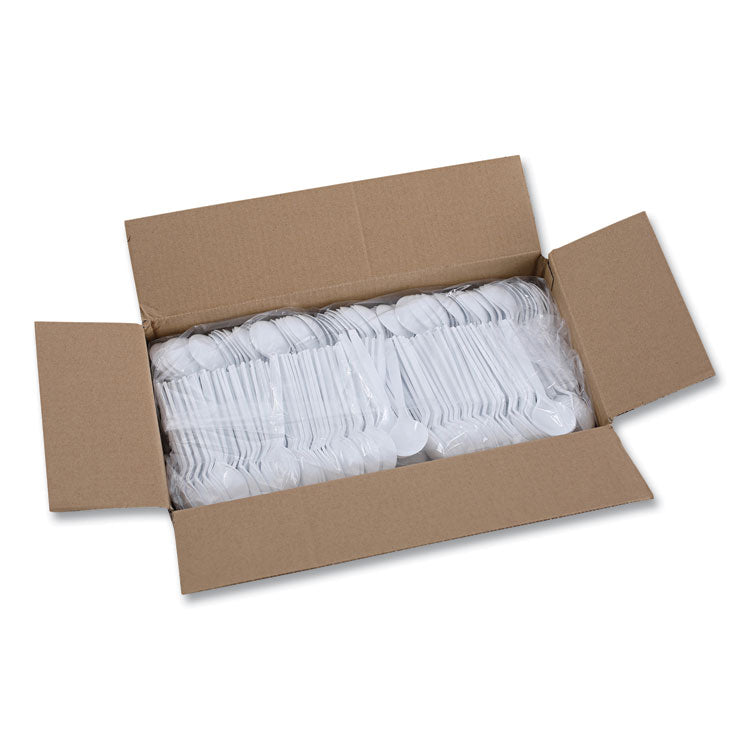 Mediumweight Polystyrene Cutlery, Soup Spoon, Plastic, White, 1,000/Carton