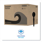 Heavyweight Polystyrene Cutlery, Spoon, Plastic, Black, 1,000/Carton