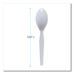 Mediumweight Polystyrene Cutlery, Spoon, Plastic, White, 100/Box, 10 Boxes/Carton