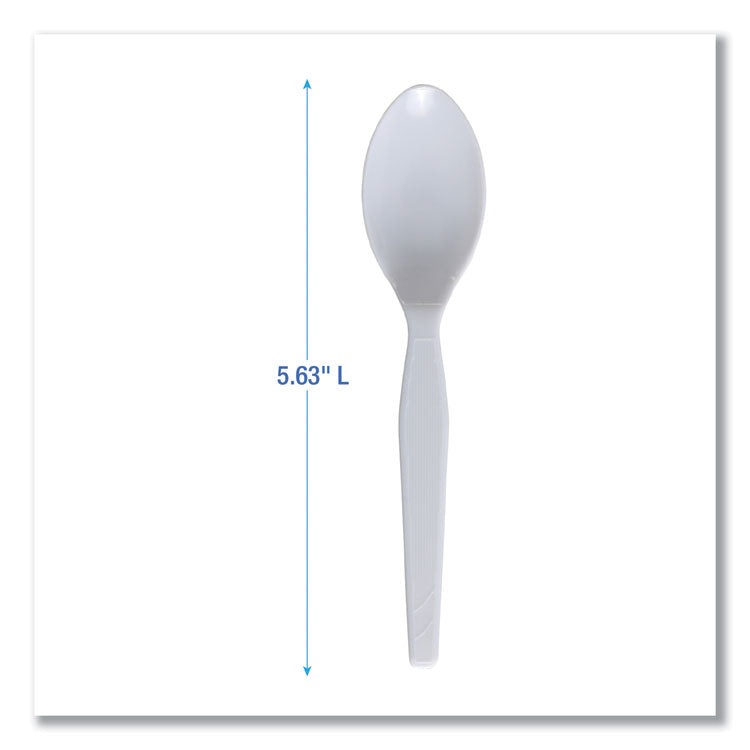 Mediumweight Polystyrene Cutlery, Spoon, Plastic, White, 100/Box, 10 Boxes/Carton