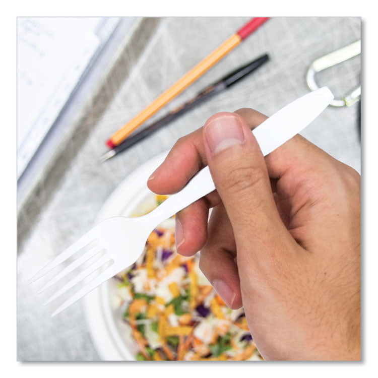Impress Heavyweight Full-Length Polystyrene Cutlery, Fork, Plastic, White, 100/Box