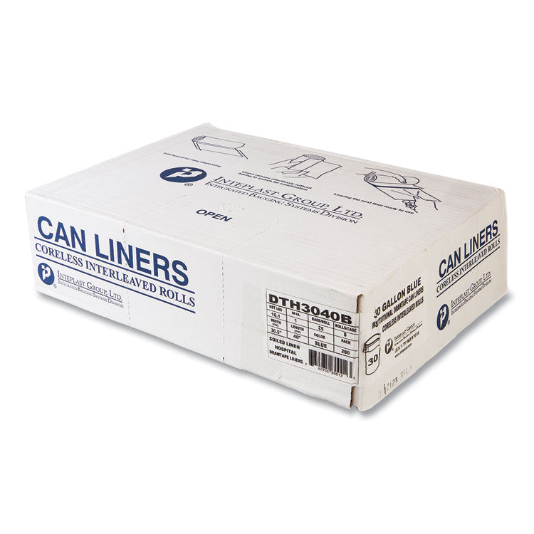 Draw-Tuff Institutional Draw-Tape Can Liners, Drawstring, 30 gal, 1 mil, 30.5" x 40", Blue, 25 Bags/Roll, 8 Rolls/Carton