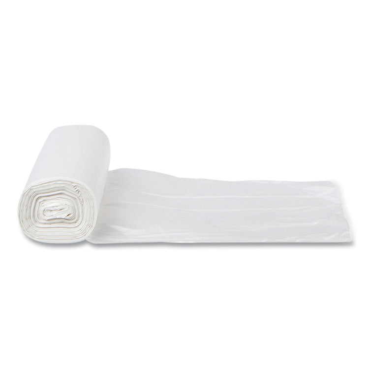 High-Density Commercial Can Liners, 10 gal, 6 mic, 24" x 24", Natural, Perforated Roll, 50 Bags/Roll, 20 Rolls/Carton