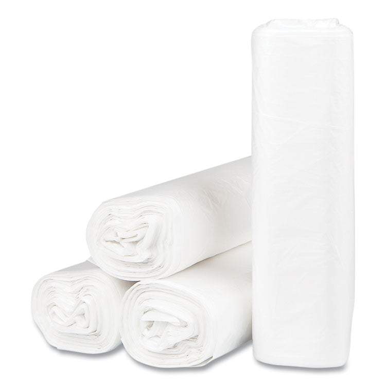 High-Density Commercial Can Liners, 33 gal, 13 mic, 33" x 40", Clear, Interleaved Roll, 25 Bags/Roll, 20 Rolls/Carton