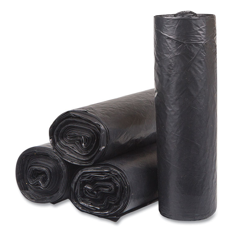 High-Density Commercial Can Liners, 33 gal, 16 mic, 33" x 40", Black, Interleaved Roll, 25 Bags/Roll, 10 Rolls/Carton