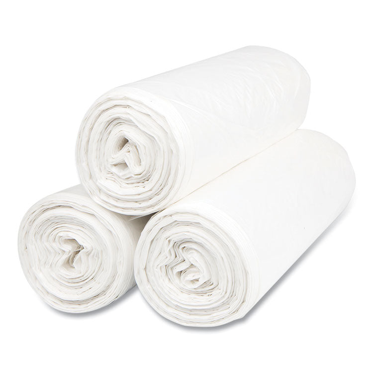 High-Density Commercial Can Liners, 55 gal, 14 mic, 36" x 60", Clear, Interleaved Roll, 25 Bags/Roll, 8 Rolls/Carton
