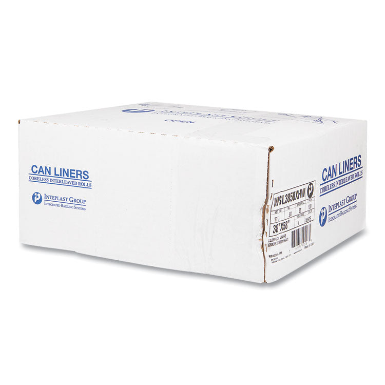High-Density Commercial Can Liners, 55 gal, 17 mic, 36" x 60", Clear, Interleaved Roll, 25 Bags/Roll, 8 Rolls/Carton