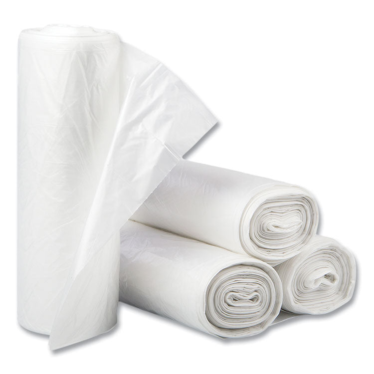 High-Density Commercial Can Liners, 60 gal, 14 mic, 38" x 60", Clear, Interleaved Roll, 25 Bags/Roll, 8 Rolls/Carton
