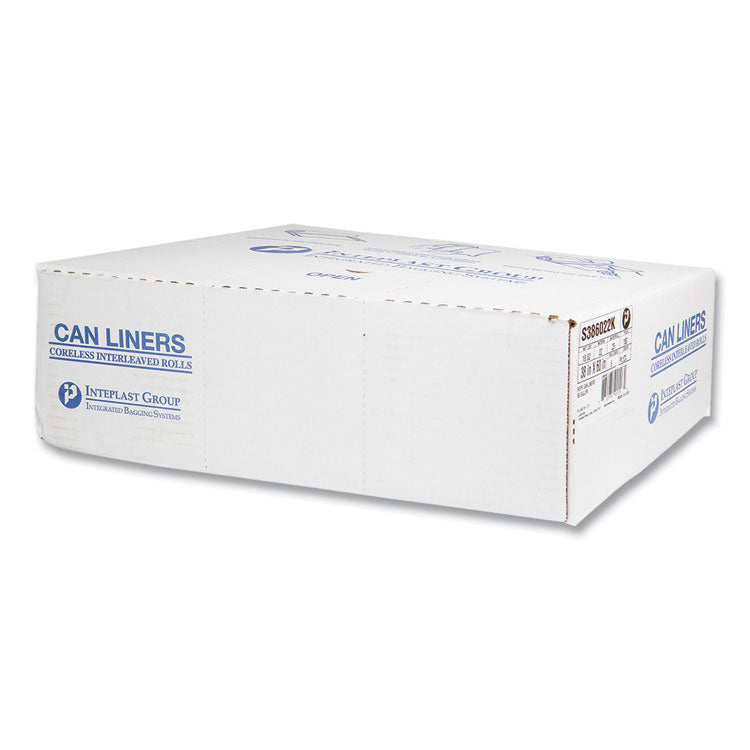 High-Density Commercial Can Liners, 60 gal, 22 mic, 38" x 60", Black, Interleaved Roll, 25 Bags/Roll, 6 Rolls/Carton
