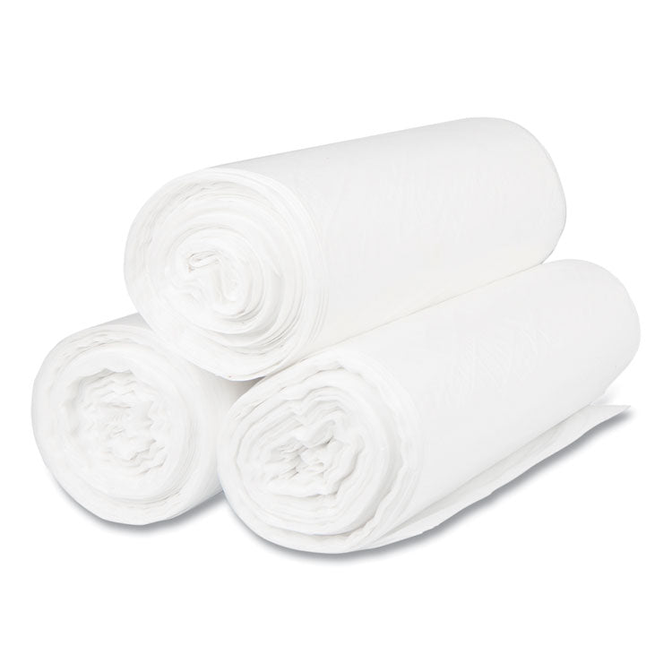 High-Density Commercial Can Liners, 60 gal, 22 mic, 38" x 60", Clear, Interleaved Roll, 25 Bags/Roll, 6 Rolls/Carton