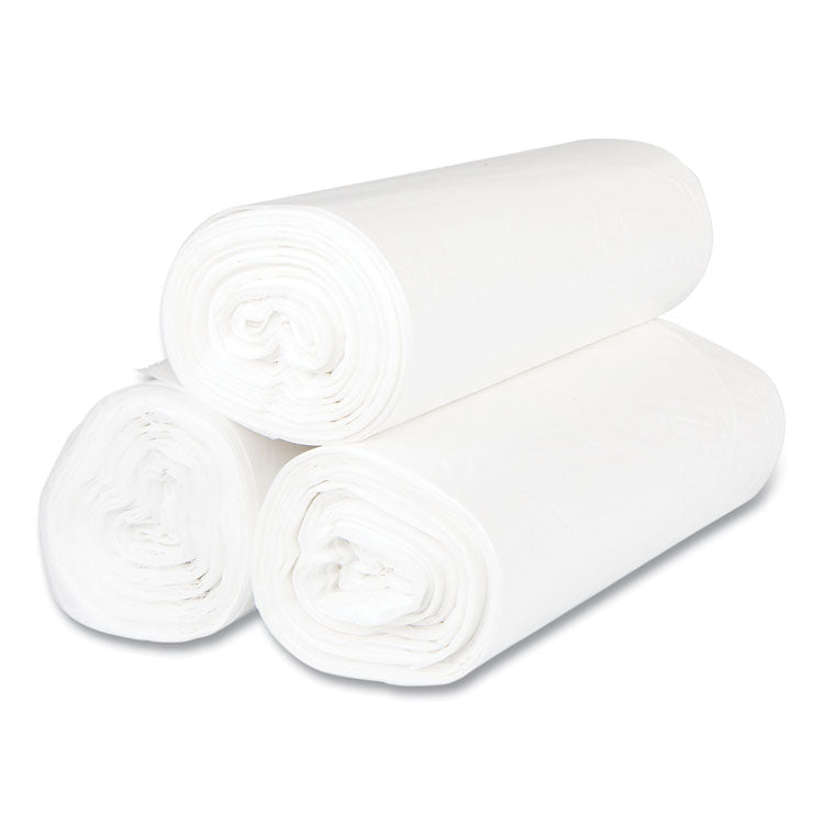 High-Density Commercial Can Liners, 45 gal, 12 mic, 40" x 48", Clear, Interleaved Roll, 25 Bags/Roll, 10 Rolls/Carton