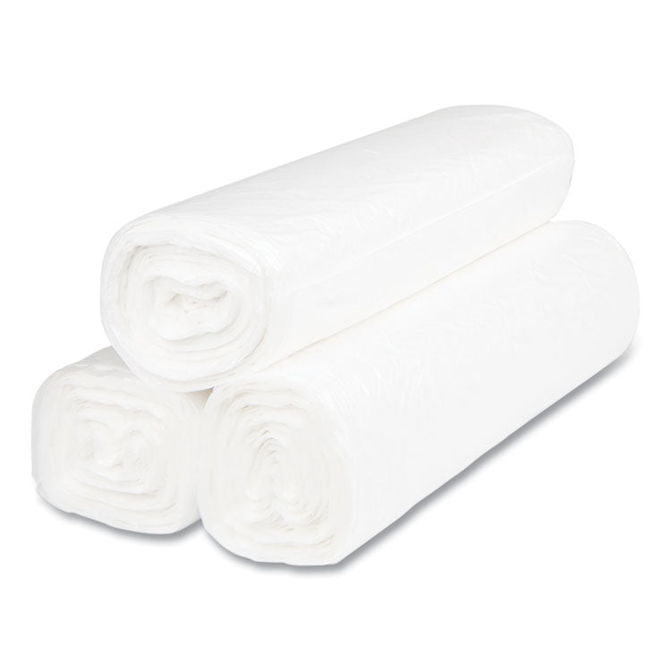 High-Density Commercial Can Liners, 45 gal, 14 mic, 40" x 48", Clear, Interleaved Roll, 25 Bags/Roll, 10 Rolls/Carton