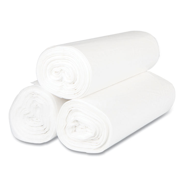 High-Density Commercial Can Liners, 56 gal, 17 mic, 43" x 48", Clear, Interleaved Roll, 25 Bags/Roll, 8 Rolls/Carton