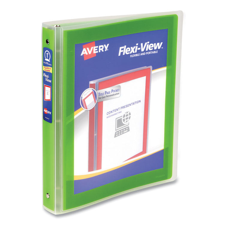 Flexi-View Binder with Round Rings, 3 Rings, 1" Capacity, 11 x 8.5, Green