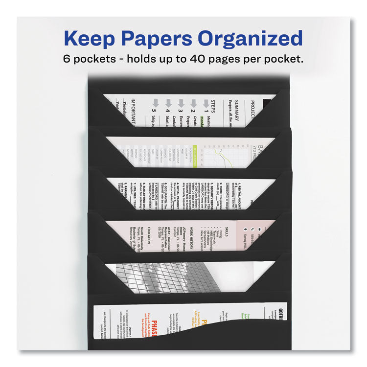 Slide and View Expanding File, 6 Sections, Hook/Loop Closure, Letter Size, Black