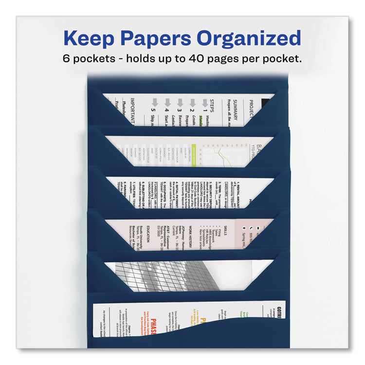 Slide and View Expanding File, 6 Sections, Hook/Loop Closure, Letter Size, Navy Blue