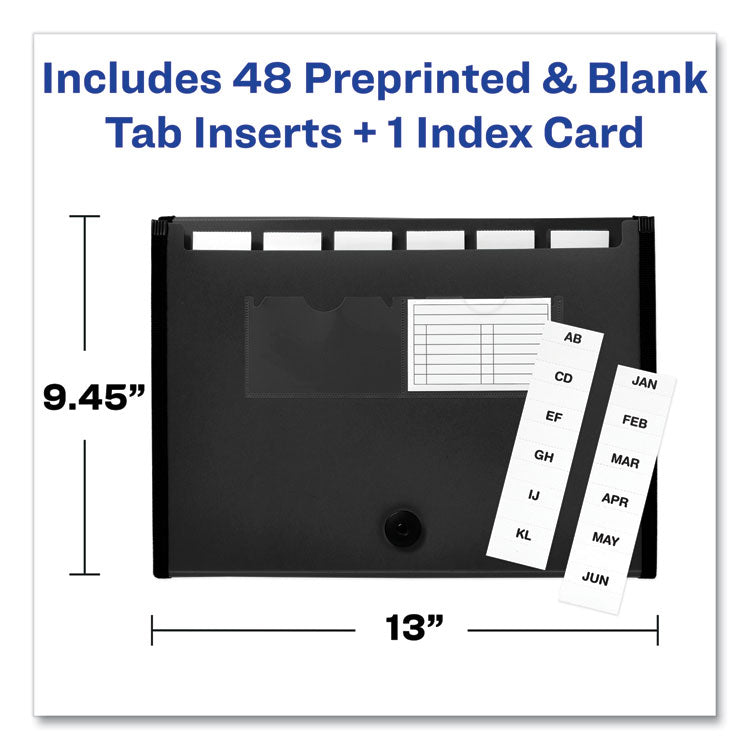 Expanding File Folder Organizer, 7 Sections, Hook/Loop Closure, Letter Size, Black
