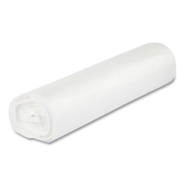 Low-Density Commercial Can Liners, 10 gal, 0.35 mil, 24" x 24", Clear, Perforated Roll, 50 Bags/Roll, 20 Rolls/Carton
