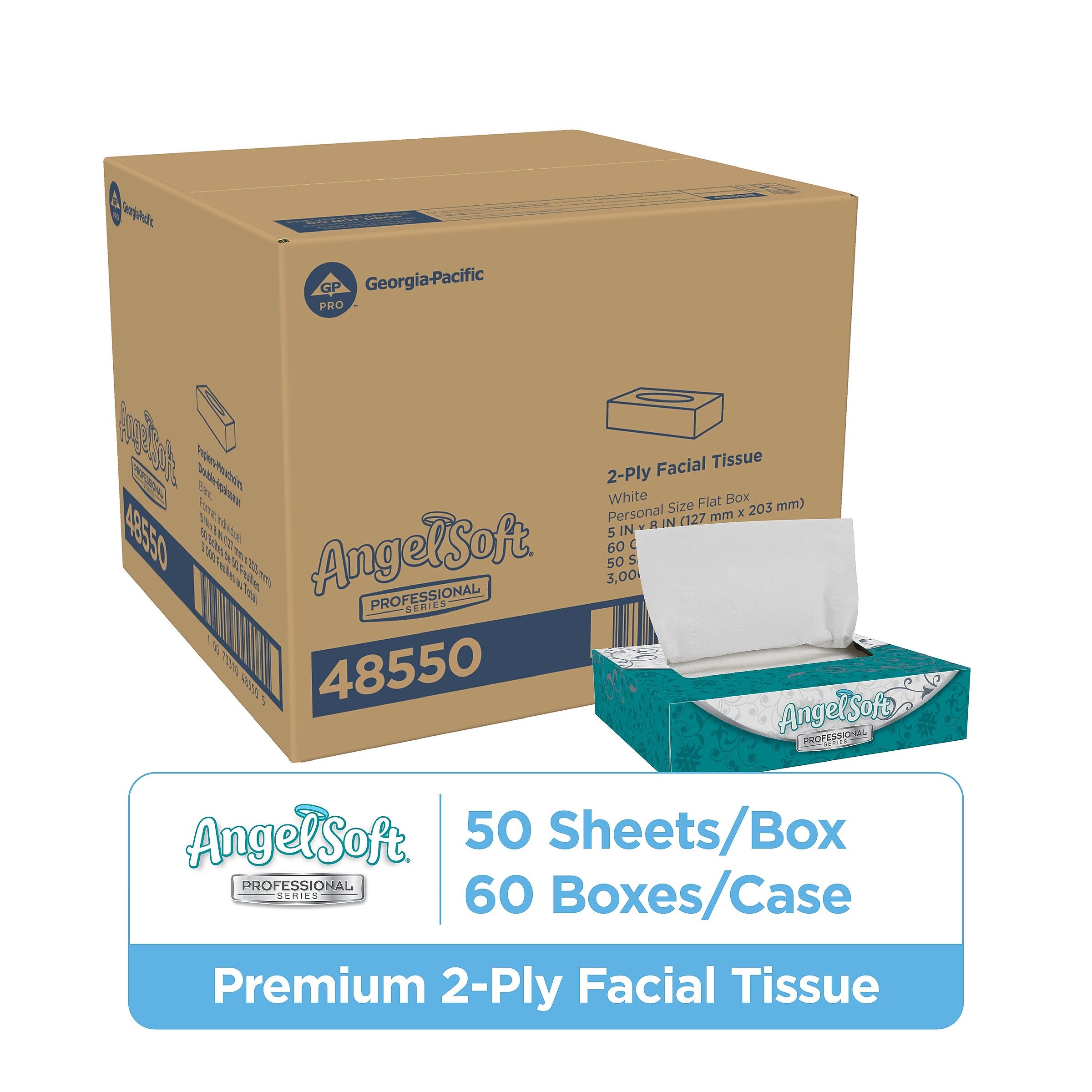 Angel Soft Professional Series Facial Tissue, 2-Ply, 50 Sheets/Box, 60/Carton (48550)