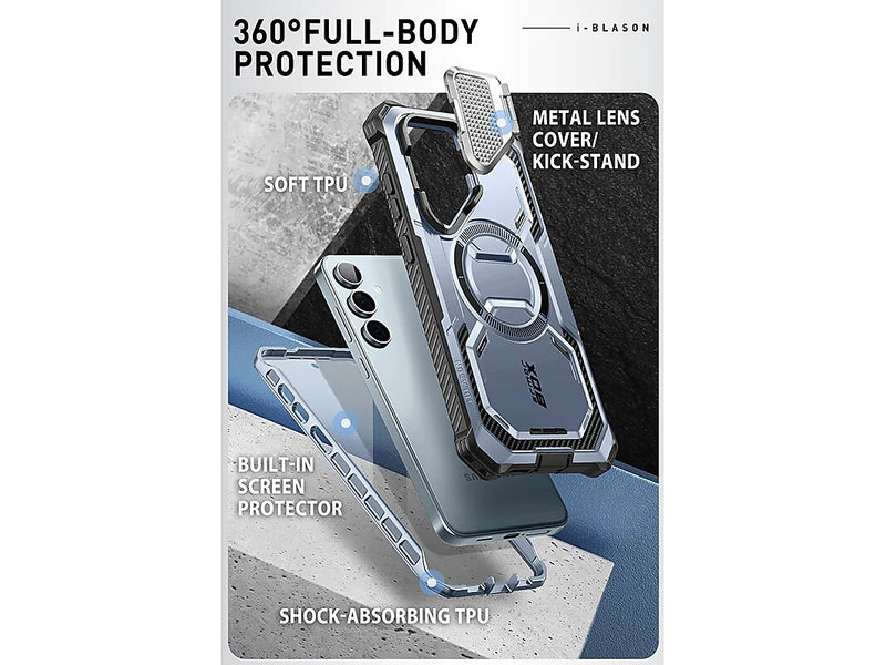 i-Blason ArmorBox MagSafe Rugged Case for Samsung Galaxy S24+, Shock Absorbing, Metallic Blue (GS24PLUSABSPTT)