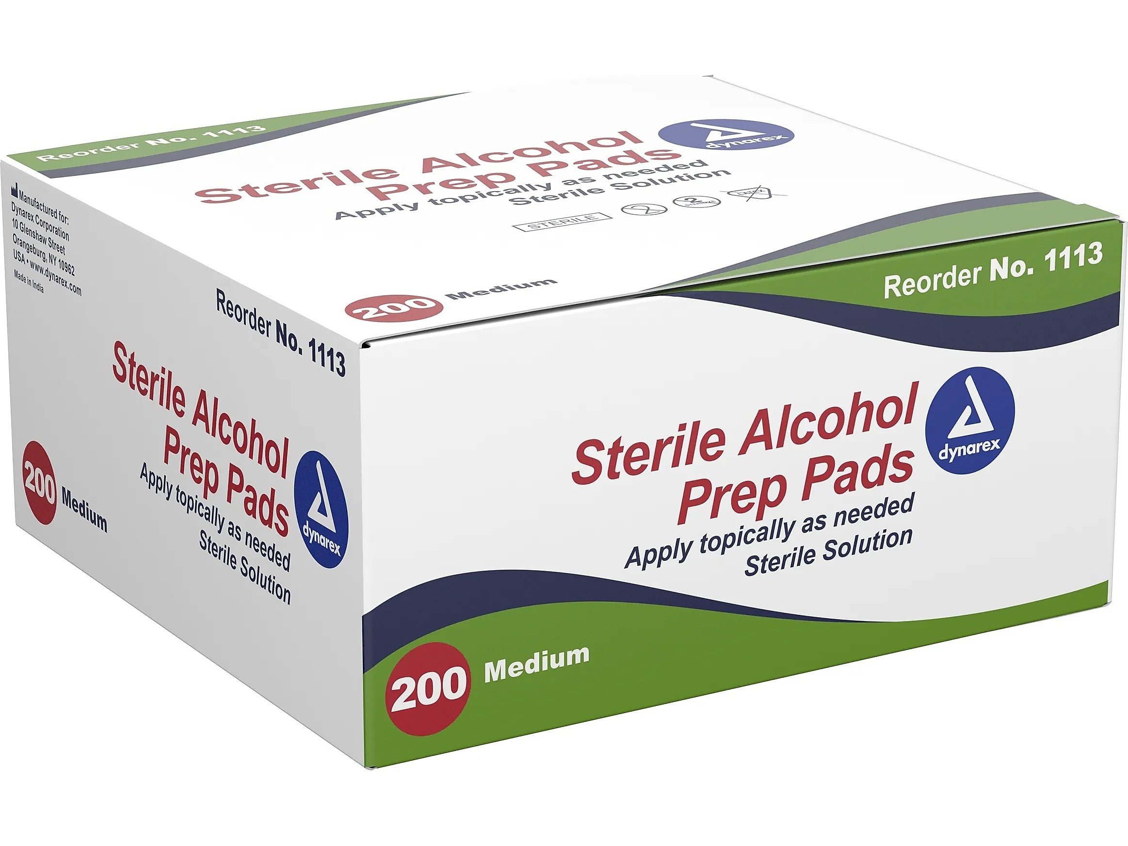 Dynarex 2.36" x 1.1" Alcohol Pads, 200 Pads/Box, 10 Boxes/Pack (1113)