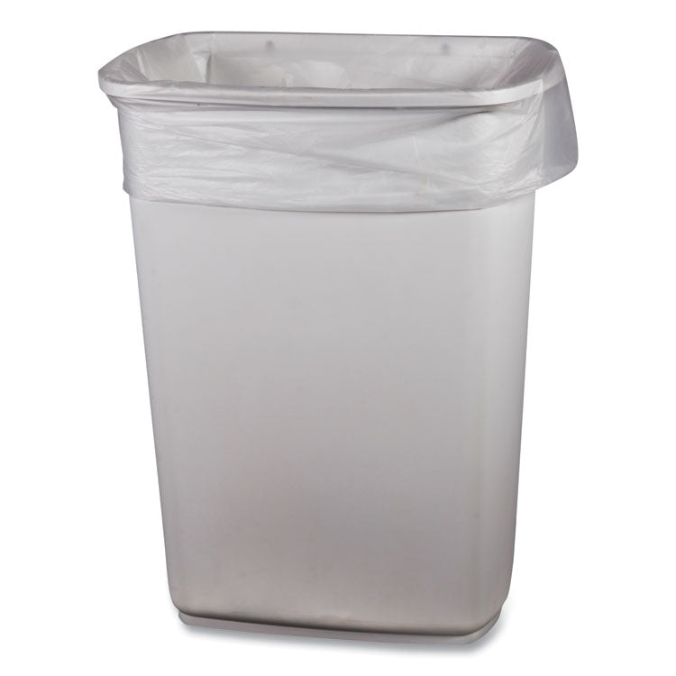 Low-Density Waste Can Liners, 23 gal, 0.9 mil, 28" x 45", Clear, Perforated Roll, 25 Bags/Roll, 8 Rolls/Carton