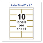 White Easy Peel Mailing Labels with Metallic Border, Inkjet/Laser Printers, 2 x 4, White, 10/Sheet, 10 Sheets/Pack