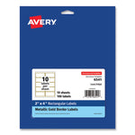 White Easy Peel Mailing Labels with Metallic Border, Inkjet/Laser Printers, 2 x 4, White, 10/Sheet, 10 Sheets/Pack