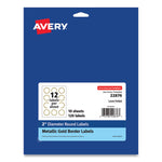 Round Labels, 2" dia, White with Gold Border, 12/Sheet, 10 Sheets/Pack