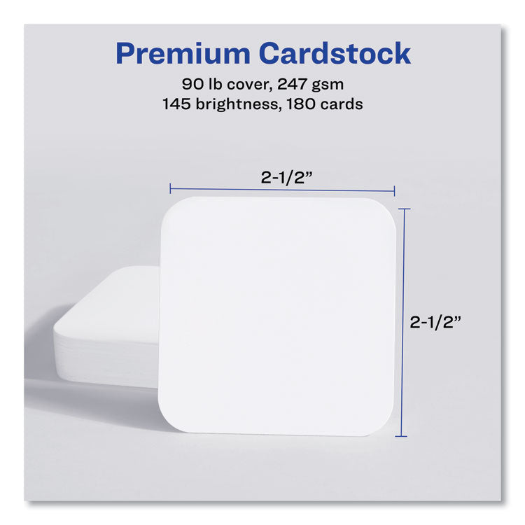 Square Clean Edge Cards with Sure Feed Technology, Laser, 2.5 x 2.5, White, 180 Cards, 9 Cards/Sheet, 20 Sheets/Pack