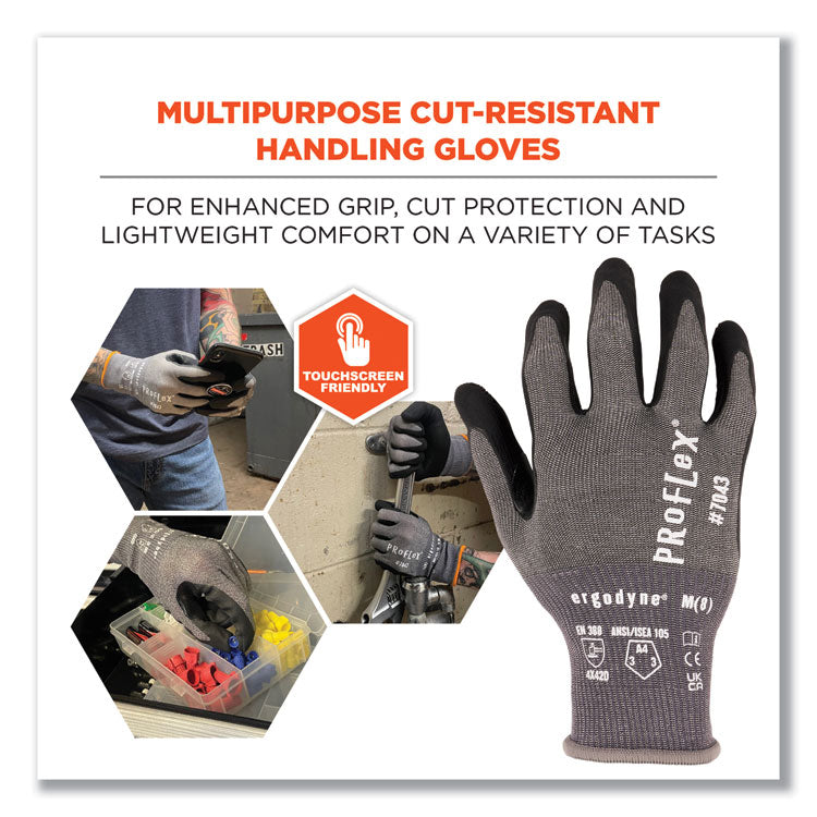 ProFlex 7043 ANSI A4 Nitrile Coated CR Gloves, EN388: 4X42D, 9" Long, Medium, Gray, 12 Pairs