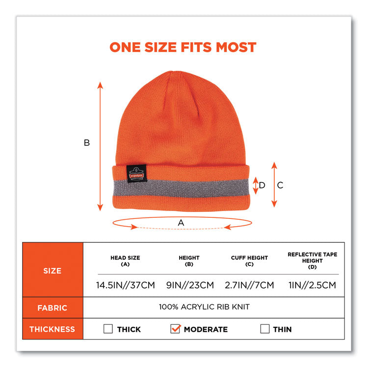 N-Ferno 6803 Reflective Rib Knit Winter Hat, One Size Fits Most, Orange